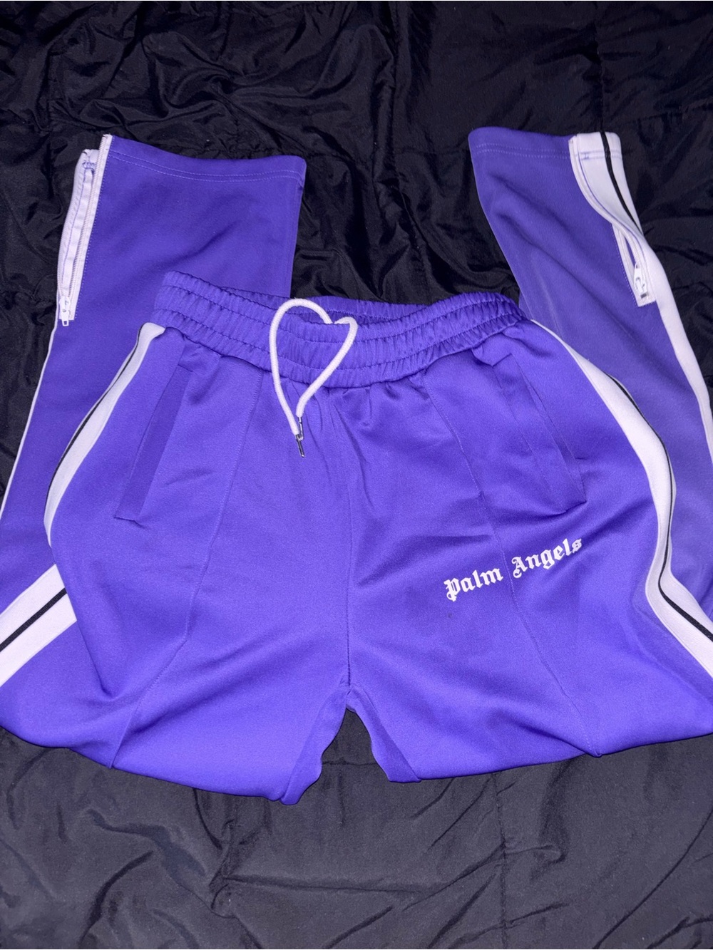 Palm Angels Kids Purple Track Pants with White Trim